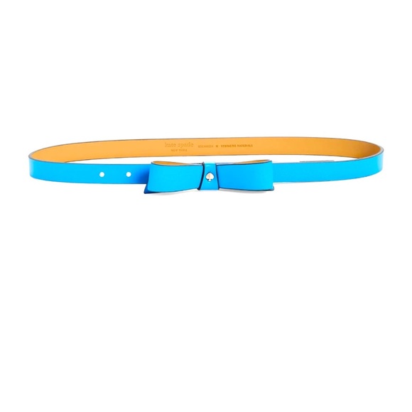 Kate Spade NY Bow Leather Belt Calfskin Leather Size Large Riverside Blue NWT - Picture 1 of 8